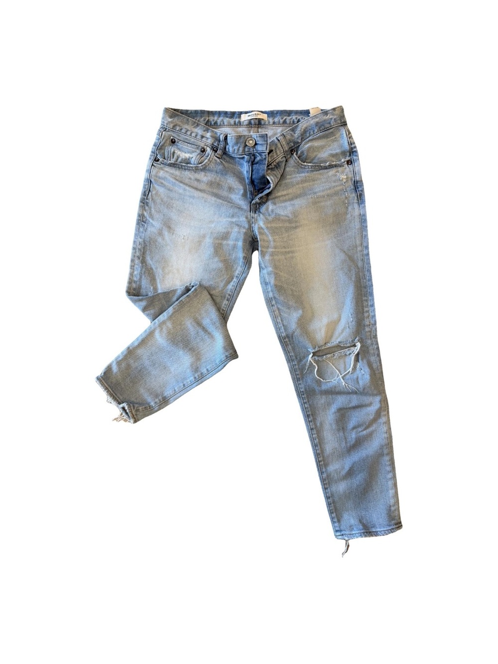 Moussy Light Blue Boyfriend Jeans with Knee Rip